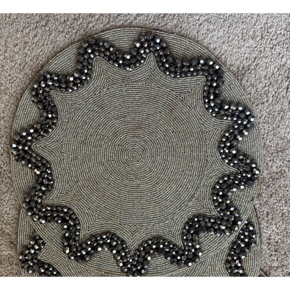 4 Pier One Imports Round Gray And Black Beaded Placemats - Picture 2 of 9